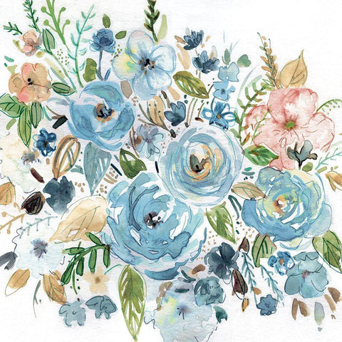 Aqua Garden Black Ornate Wood Framed Art Print with Double Matting by Robinson, Carol