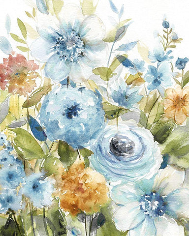 Jardin de Azul White Modern Wood Framed Art Print with Double Matting by Robinson, Carol