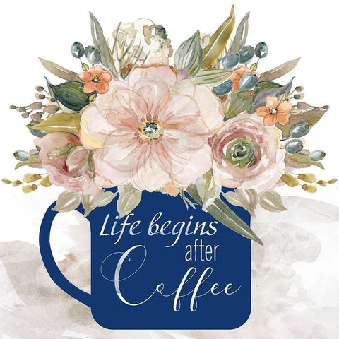 Life Begins After Coffee Gold Ornate Wood Framed Art Print with Double Matting by Robinson, Carol