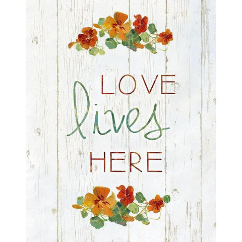 Love Lives Here White Modern Wood Framed Art Print by Swatland, Sally