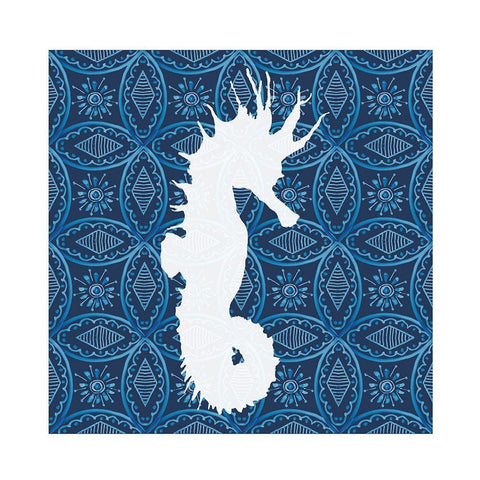 Sea Patterned Seahorse Black Modern Wood Framed Art Print with Double Matting by Robinson, Carol