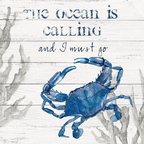 The Ocean is Calling White Modern Wood Framed Art Print by Robinson, Carol