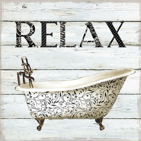 Relax Bath White Modern Wood Framed Art Print with Double Matting by Robinson, Carol