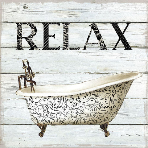 Relax Bath Black Modern Wood Framed Art Print with Double Matting by Robinson, Carol