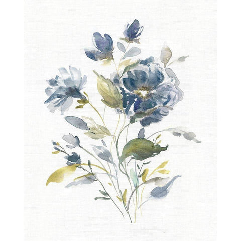 Linen Botanical Navy I White Modern Wood Framed Art Print by Robinson, Carol