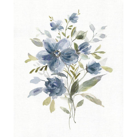 Linen Botanical Navy II Black Modern Wood Framed Art Print with Double Matting by Robinson, Carol