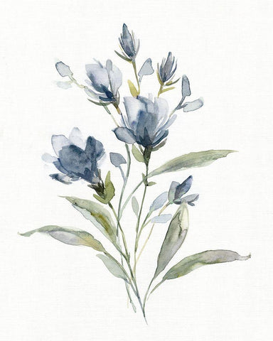 Linen Botanical Navy IV White Modern Wood Framed Art Print with Double Matting by Robinson, Carol