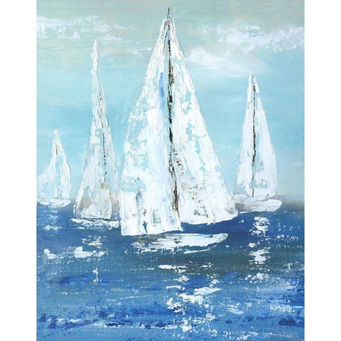 White Sails Black Modern Wood Framed Art Print by Nan