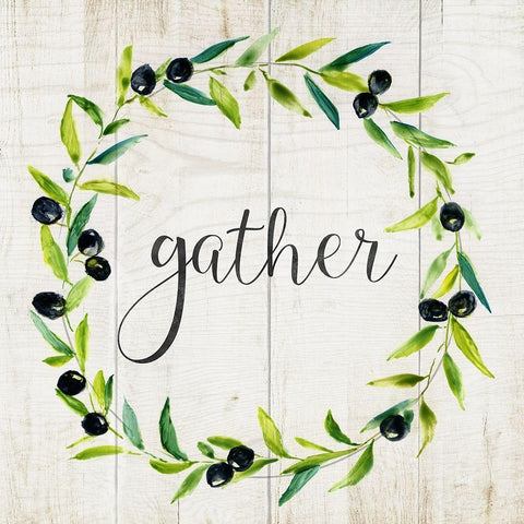 Gather Olive Wreath Black Ornate Wood Framed Art Print with Double Matting by Nan