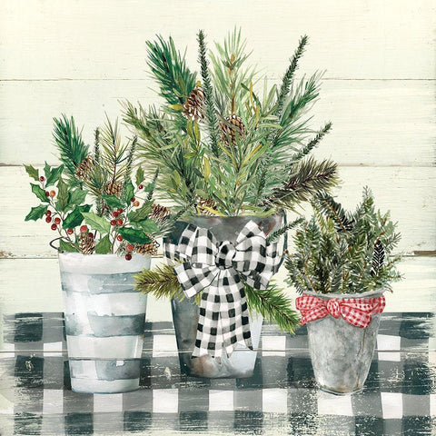 Christmas Gingham I Black Ornate Wood Framed Art Print with Double Matting by Robinson, Carol