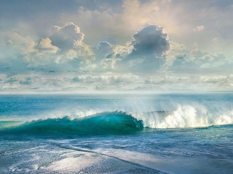 Watching the Waves White Modern Wood Framed Art Print with Double Matting by Calascibetta, Mike