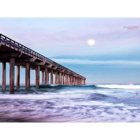 Moon Setting Over Scripps Pier White Modern Wood Framed Art Print by Collins, Ann