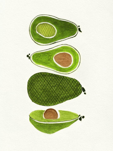 Avocados White Modern Wood Framed Art Print with Double Matting by Tava Studios