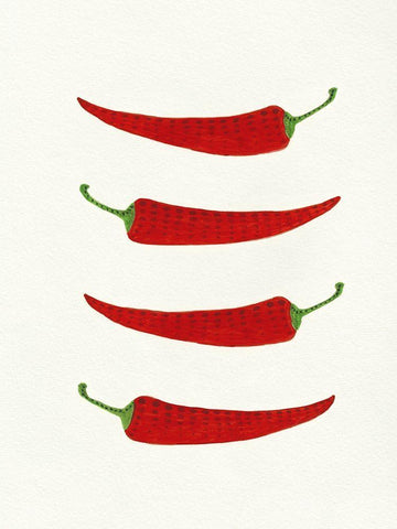 Hot Peppers White Modern Wood Framed Art Print with Double Matting by Tava Studios