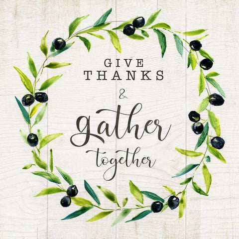 Give Thanks and Gather Black Ornate Wood Framed Art Print with Double Matting by Nan
