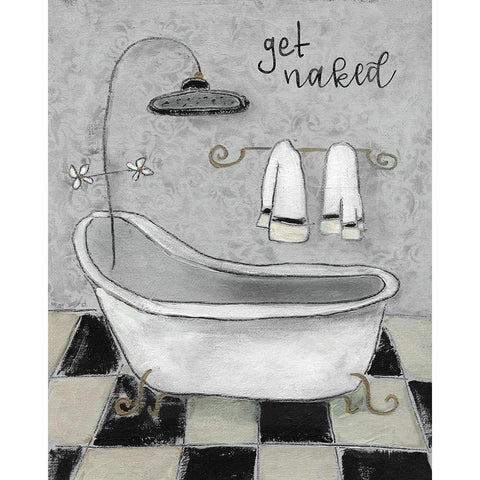 Get Naked Bath Black Modern Wood Framed Art Print by Robinson, Carol