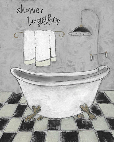 Shower Together White Modern Wood Framed Art Print with Double Matting by Robinson, Carol