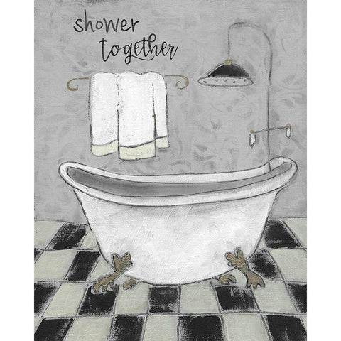 Shower Together Black Modern Wood Framed Art Print with Double Matting by Robinson, Carol