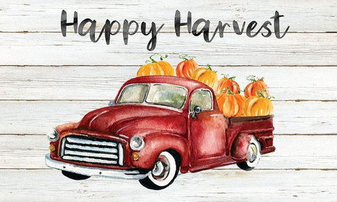Happy Harvest Truck White Modern Wood Framed Art Print with Double Matting by Robinson, Carol