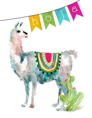 Fiesta Llama II White Modern Wood Framed Art Print with Double Matting by Robinson, Carol