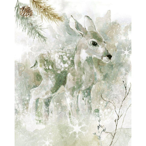 Winter Lodge Fawn Gold Ornate Wood Framed Art Print with Double Matting by Robinson, Carol