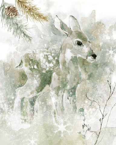 Winter Lodge Fawn White Modern Wood Framed Art Print with Double Matting by Robinson, Carol