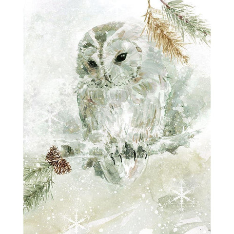 Winter Lodge Owl Gold Ornate Wood Framed Art Print with Double Matting by Robinson, Carol