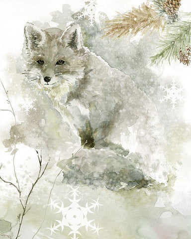 Winter Lodge Fox White Modern Wood Framed Art Print with Double Matting by Robinson, Carol