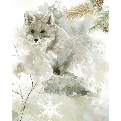 Winter Lodge Fox Gold Ornate Wood Framed Art Print with Double Matting by Robinson, Carol