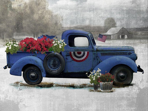 American Truck Blue Black Ornate Wood Framed Art Print with Double Matting by Nan