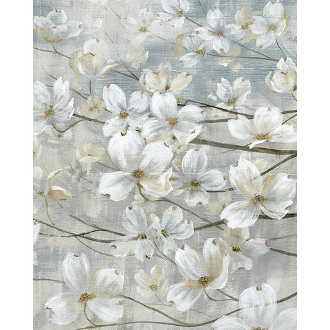 Dogwoods In Bloom Black Modern Wood Framed Art Print with Double Matting by Nan