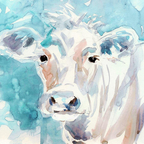 Color Wash Cow Gold Ornate Wood Framed Art Print with Double Matting by Robinson, Carol