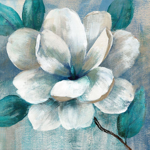 Teal Magnolia II Gold Ornate Wood Framed Art Print with Double Matting by Nan