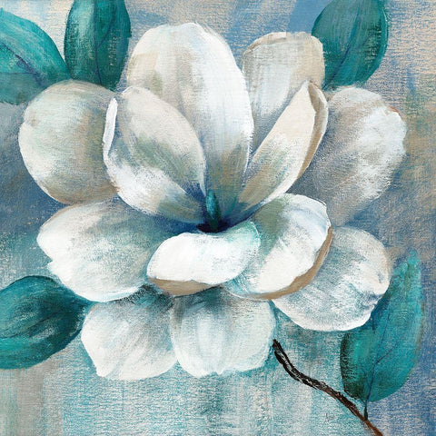 Teal Magnolia II White Modern Wood Framed Art Print by Nan