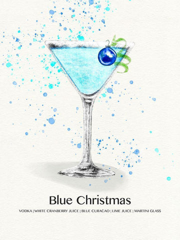 Blue Christmas Cocktail White Modern Wood Framed Art Print with Double Matting by Jill, Susan