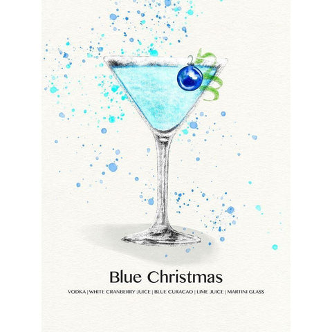 Blue Christmas Cocktail Gold Ornate Wood Framed Art Print with Double Matting by Jill, Susan