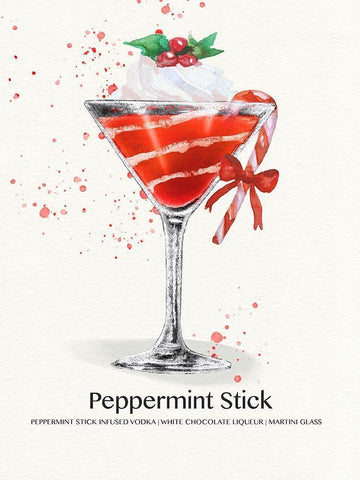 Peppermint Stick Cocktail Black Ornate Wood Framed Art Print with Double Matting by Jill, Susan