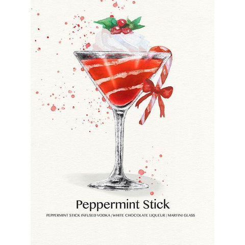 Peppermint Stick Cocktail Black Modern Wood Framed Art Print by Jill, Susan