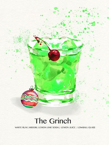 The Grinch Cocktail White Modern Wood Framed Art Print with Double Matting by Jill, Susan
