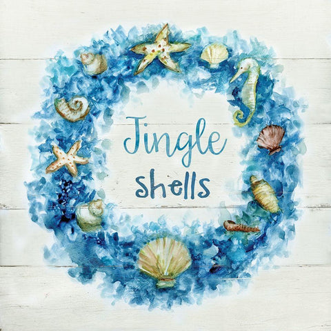 Jingle Shells Wreath Gold Ornate Wood Framed Art Print with Double Matting by Nan