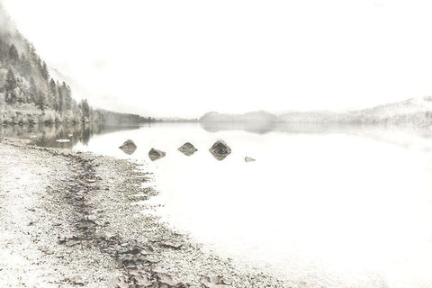 Taupe Lake Walk White Modern Wood Framed Art Print with Double Matting by Weisz, Irene