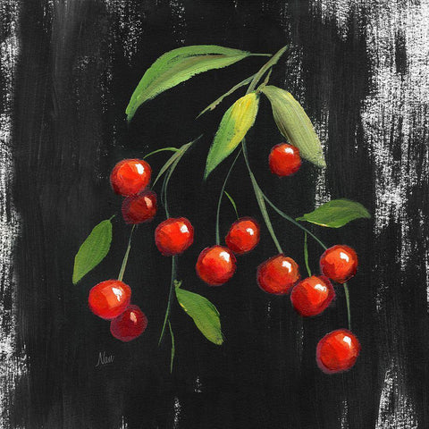 Chalkboard Cherries White Modern Wood Framed Art Print with Double Matting by Nan