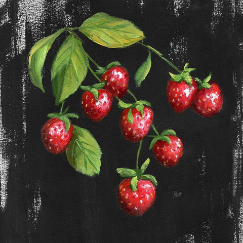 Chalkboard Strawberries Black Modern Wood Framed Art Print by Nan