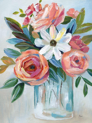 Fiesta Blooms White Modern Wood Framed Art Print with Double Matting by Stefan, Alix