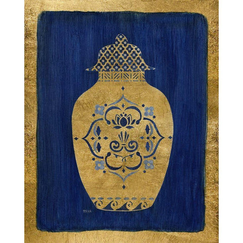 Sapphire and Gold Urn I Black Modern Wood Framed Art Print with Double Matting by Tava Studios