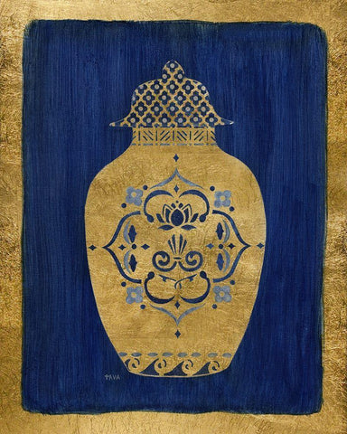 Sapphire and Gold Urn I Black Ornate Wood Framed Art Print with Double Matting by Tava Studios