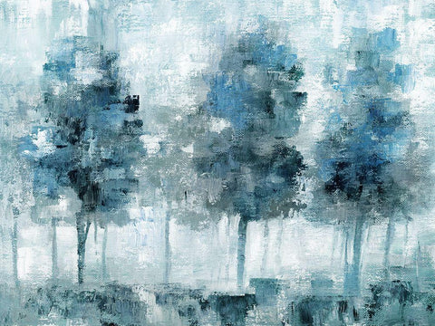 Shady Blue Forest White Modern Wood Framed Art Print with Double Matting by Nan