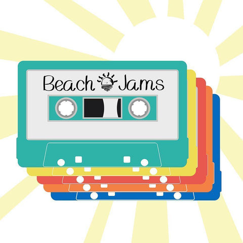 Beach Jams Black Modern Wood Framed Art Print by Santiago, Daniela