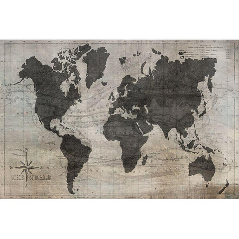 World Map Black Modern Wood Framed Art Print with Double Matting by Jill, Susan