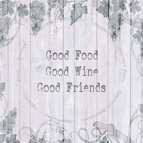 Good Food-Good Wine-Good Friends White Modern Wood Framed Art Print with Double Matting by Jill, Susan